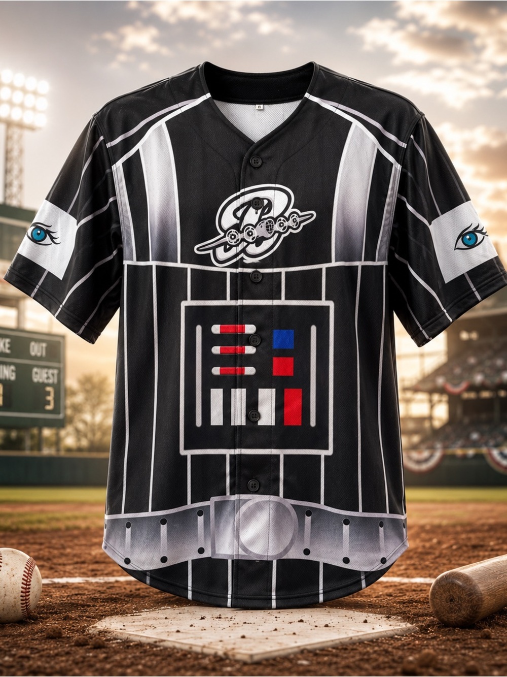 Rare 2017 Brazos Valley Bombers Star Wars Night Darth Vader Baseball Jersey L